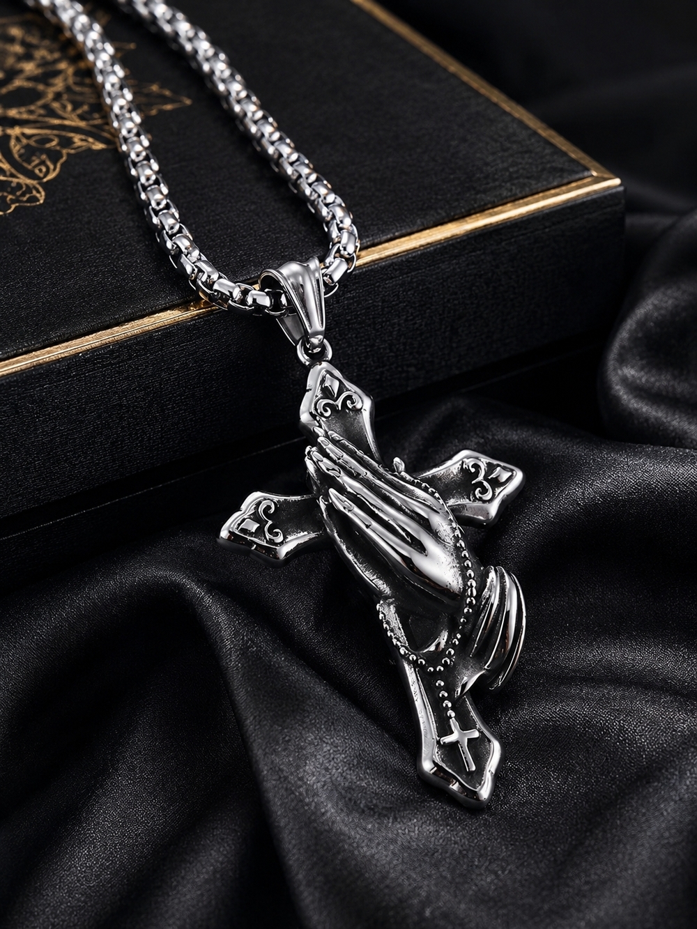 Praying Hands Cross Pendant Necklace
